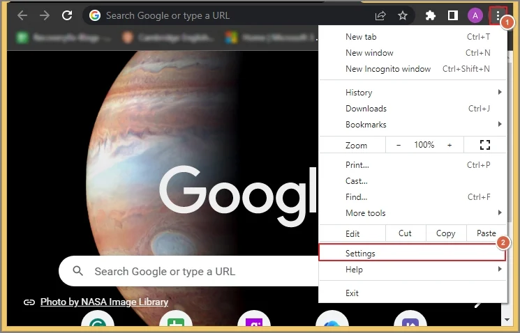 Open the Chrome Settings