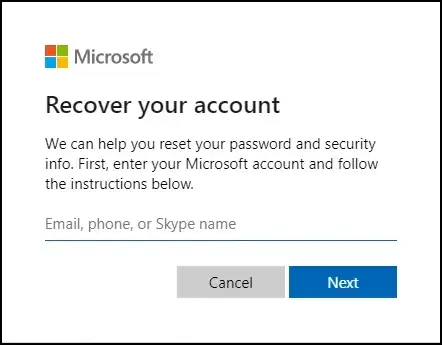 Open the Microsoft account recovery page with the provided link