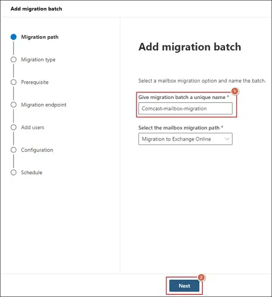 migration batch name and click Next