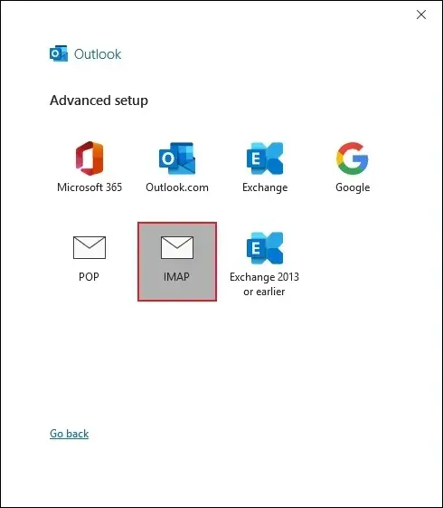 Select the IMAP account under Advanced setup