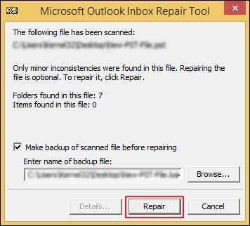 tap on the Repair option