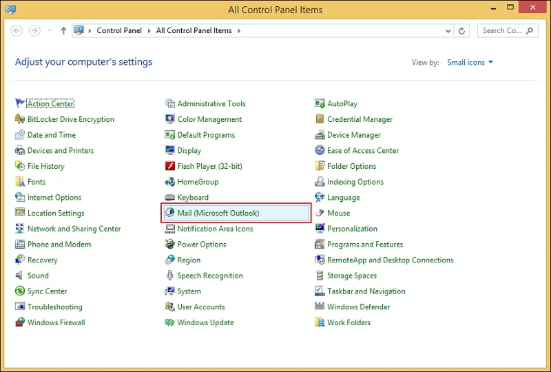 Access the Control Panel and tap on Mail