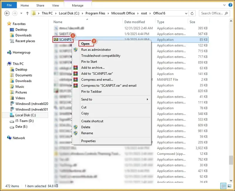 Find and Open the SCANPST tool on your system
