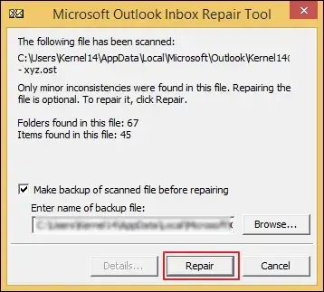 Once scanned, Repair the file inconsistencies