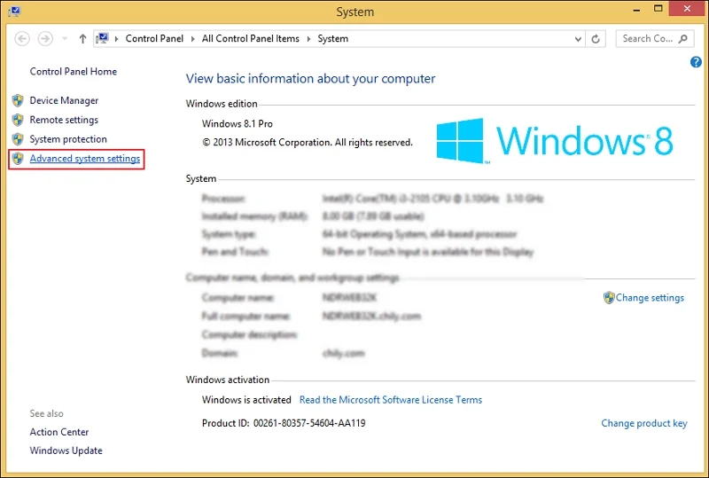 Go to Advanced system settings