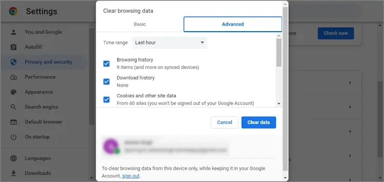 clear browsing data