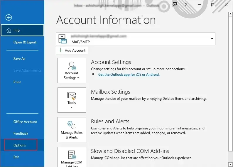 Go to the File menu and click on Options
