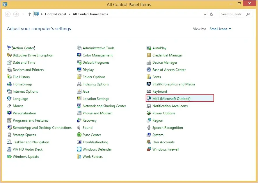Access the Control Panel and select Mail