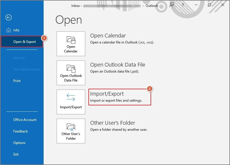open outlook then select file and choose export option