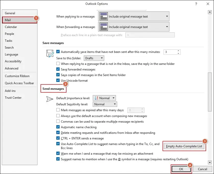 Empty Auto Complete List and click OK