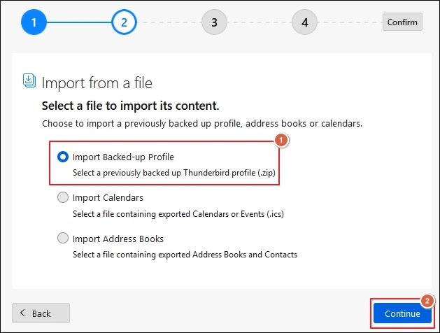 import backed up profile