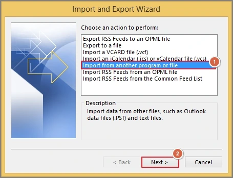 select import from another program option
