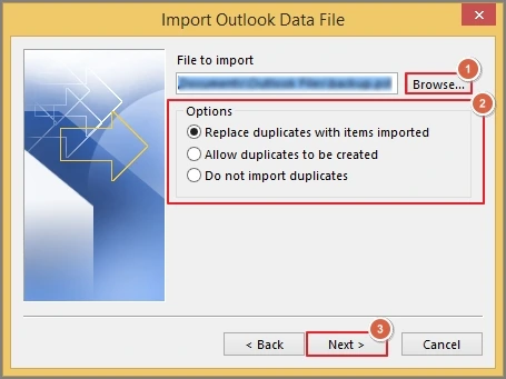 browse the pst file