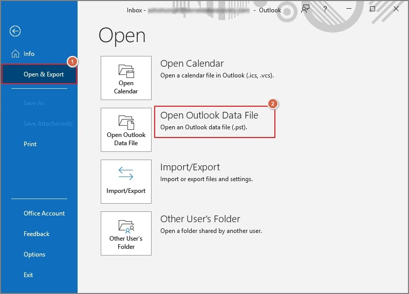 launch outlook selct file then select open & export and choose open outlook data file