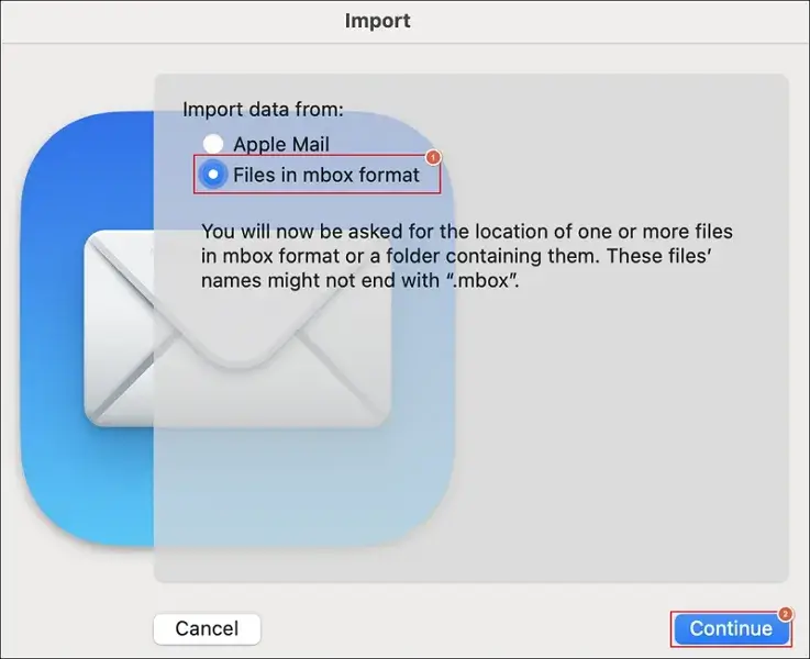 Choose the files in mbox format
