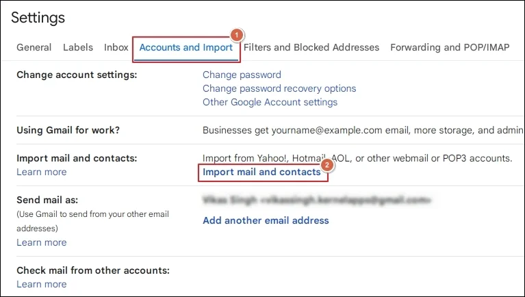 Import mail and contacts