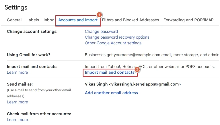 Go to Accounts and Import