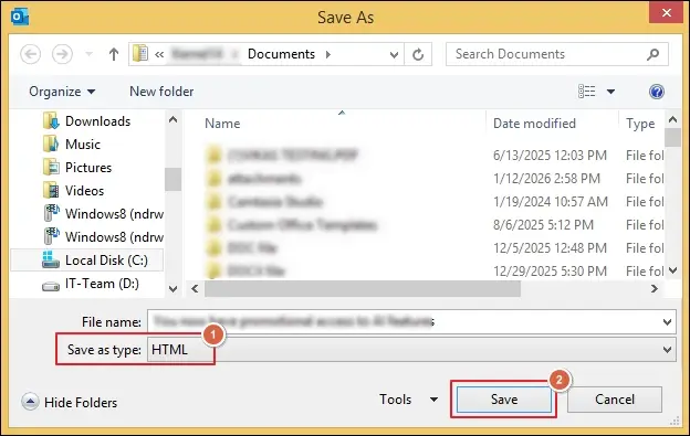select html format from the list and save