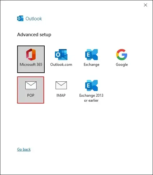 Tap on POP settings under the Advanced setup wizard