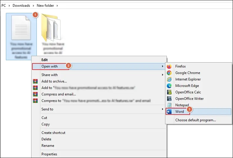 select the saved file then click on open with option to proceed