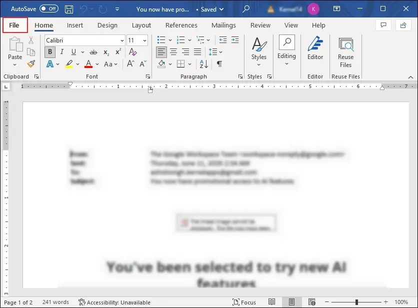 open word and click on file tab