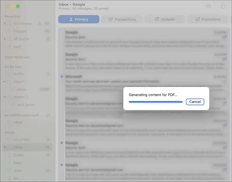start converting MBOX to PDF files