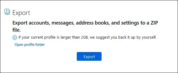 Export mailbox data and Save