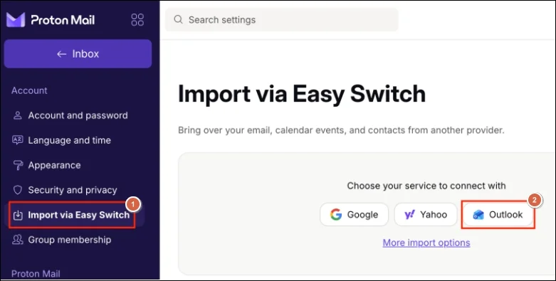 Import via Easy Switch