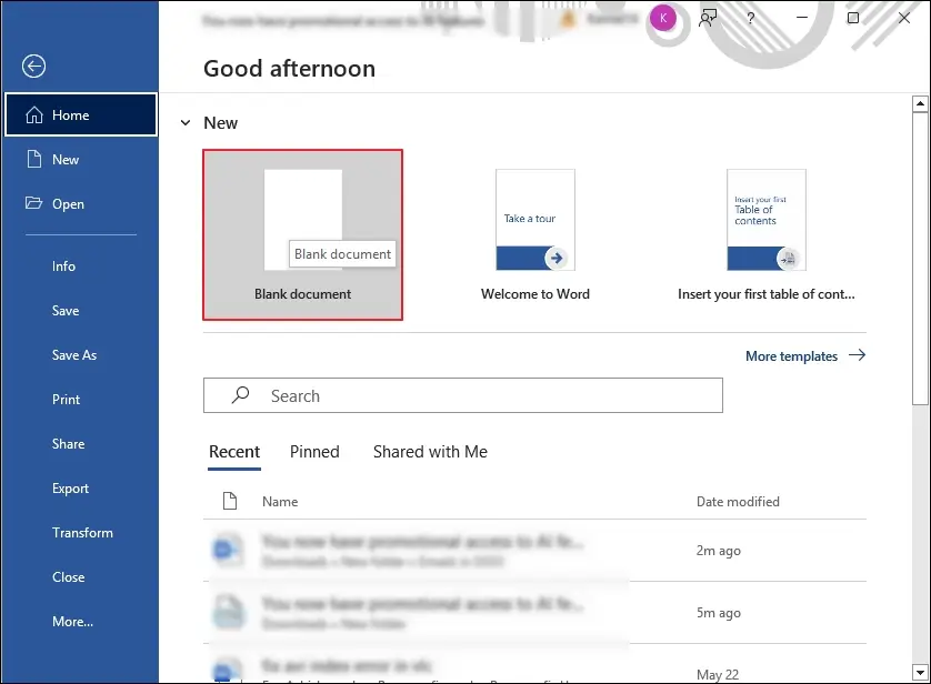 create a blank document