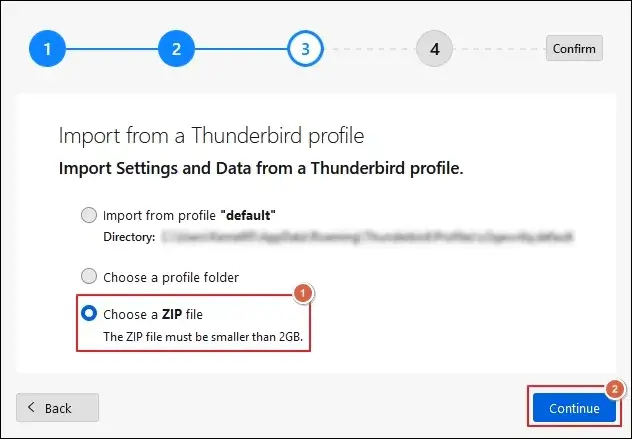 Choose a ZIP file and proceed to Continue