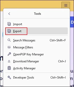 Click on Export