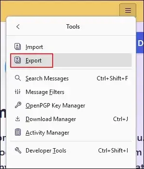Go to the Menu bar and select Tools Export