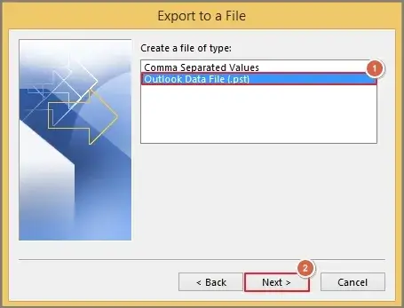 Select Outlook data file