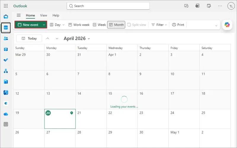 open outlook and on calendar tab click on new event