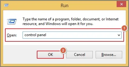 open run window then type control panel and click ok