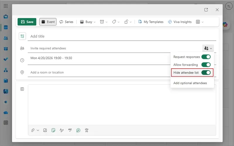expand response options and click on hide attendee list