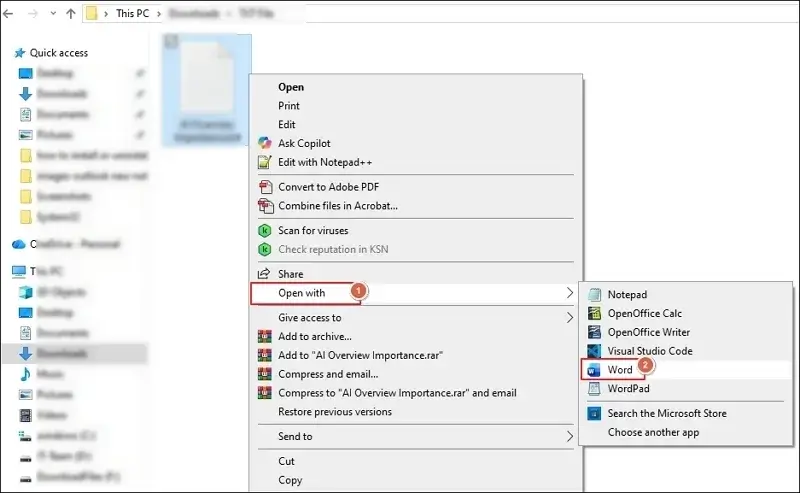 select Open with Word app