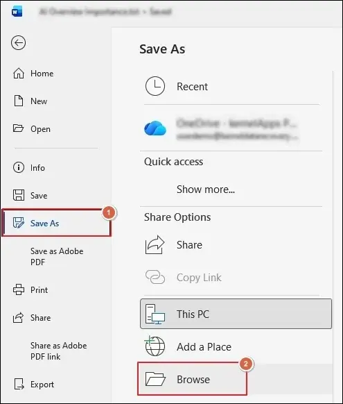 Go to File Save As Browse