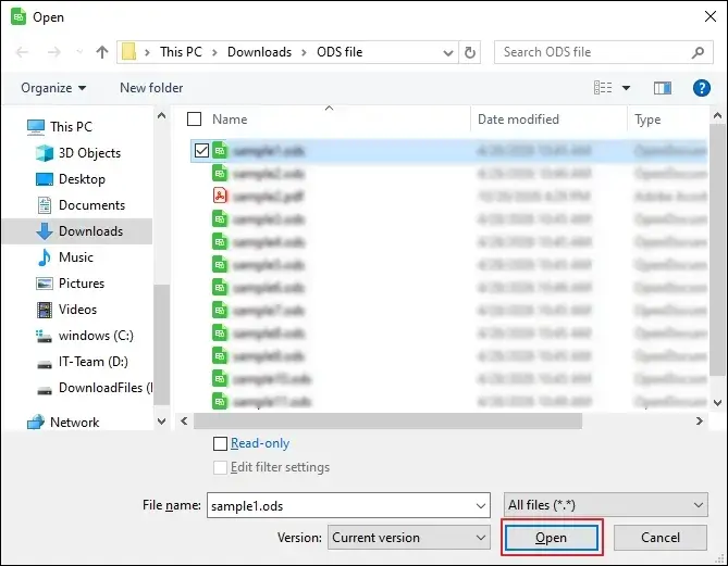 Choose the file and open option
