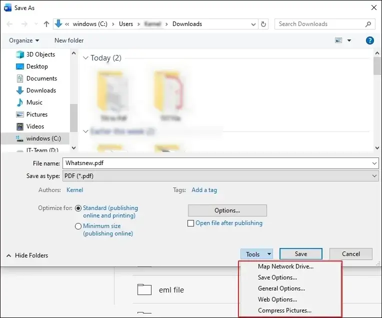 Access the Tools drop down menu