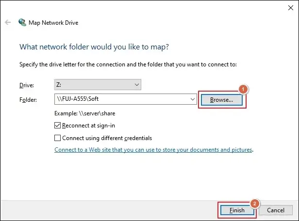 Browse to Map Network Drive