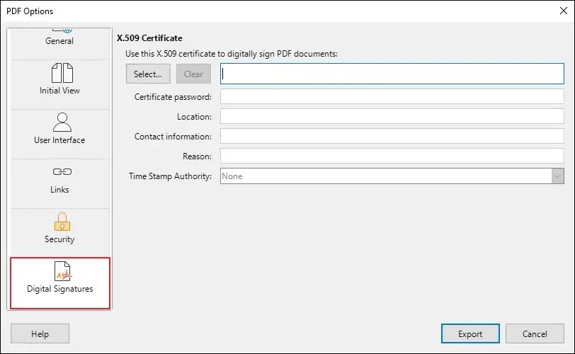 Add the Digital Signatures and export