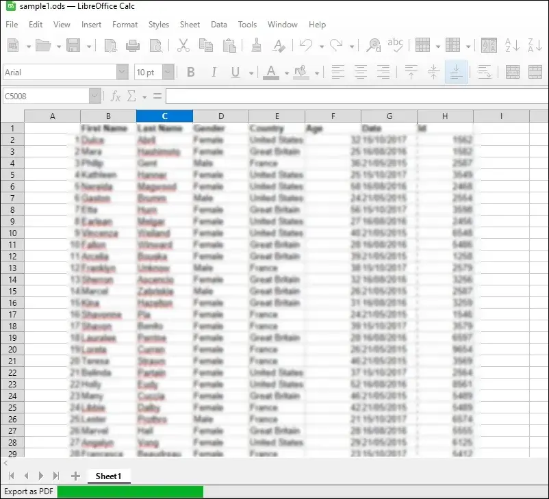 start exporting your ODS file to PDF