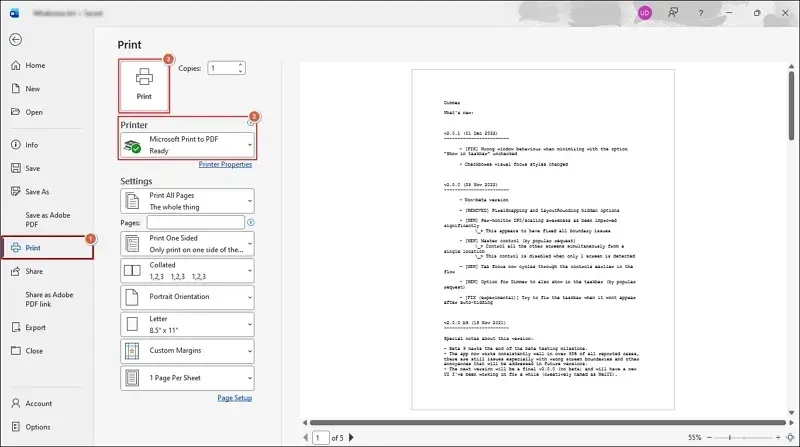 Select Microsoft Print to PDF and click Print