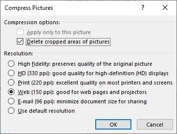 Compress Pictures if required and click OK