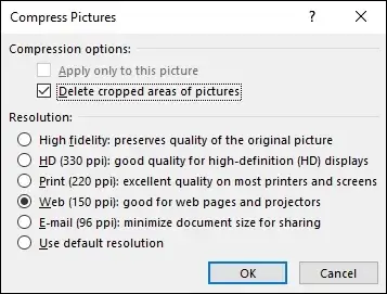 Compress Pictures option and tap OK