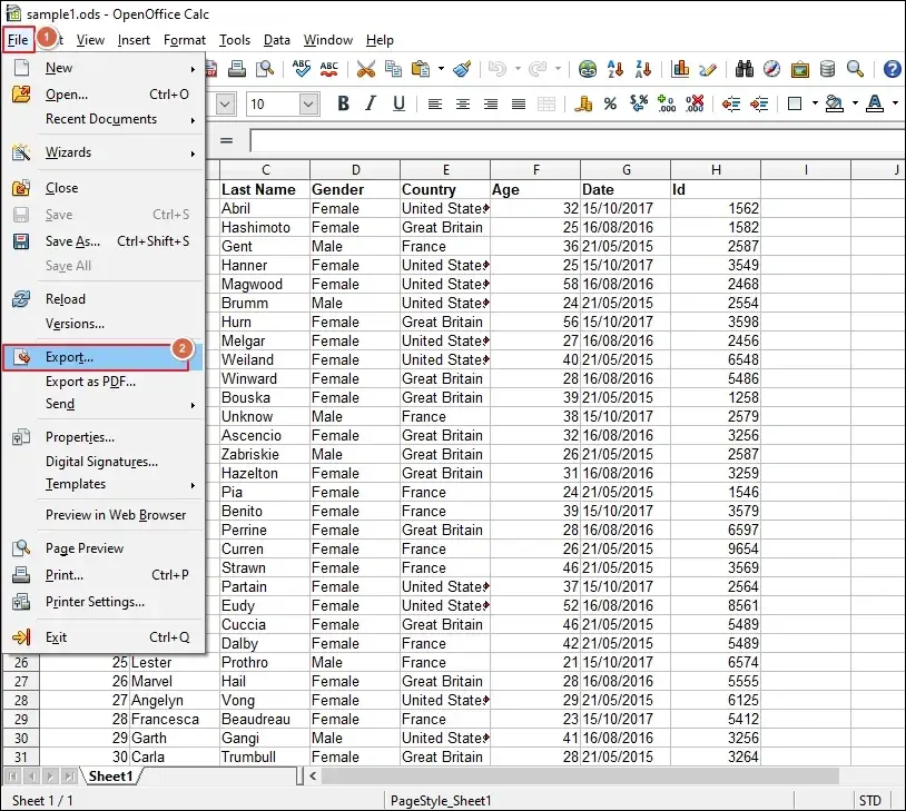 Go to File and Export