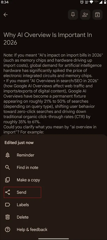 Tap on the Send option to proceed
