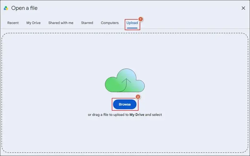 Browse to Upload an ODS file to begin