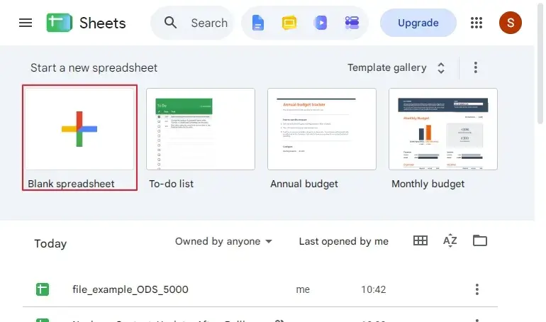 Click on Blank spreadsheet